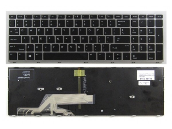 Tipkovnica za prenosnik HP Probook 450 455 470 G5 / L01027-BA1 Osvetlitev backlight (QWERTZ) US SLO nalepke silver