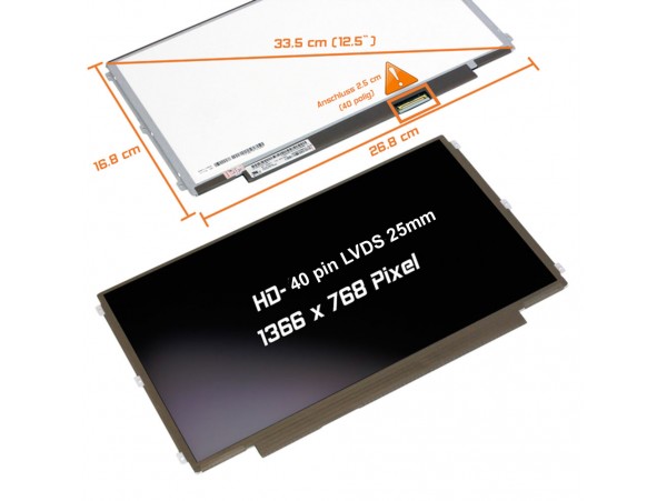 LCD LED ZASLON 12.5" 1366 X 768 HD LP125WH2-SLB1 za prenosnik ASUS, ACER, HP, DELL, LENOVO, SAMSUNG, MSI / 40PIN DESNO / MAT / TANEK Z NOSILCI