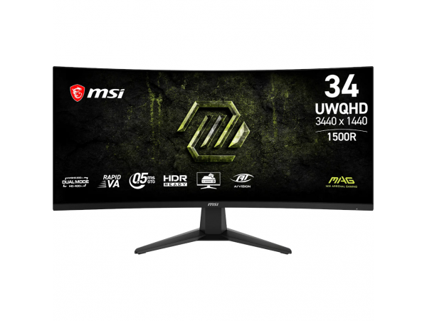 Zaslon MSI MAG 346CQDF E20 / 86,4 cm (34") / 3440x1440 (UWQHD) / Rapid VA / UWQHD (3440 x 1440): 200Hz, HD (1720 x 720): 400Hz / 0.5 ms (Min.) (GTG) / 300 nits / 4000:1