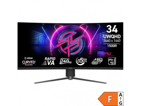 Zaslon MSI MPG 346CQRF X24 34" / UWQHD / 240Hz / 0,5ms / ukrivljen / HDR400 / USB-C 98W / nastavljiv po višini / črn 86,36 cm