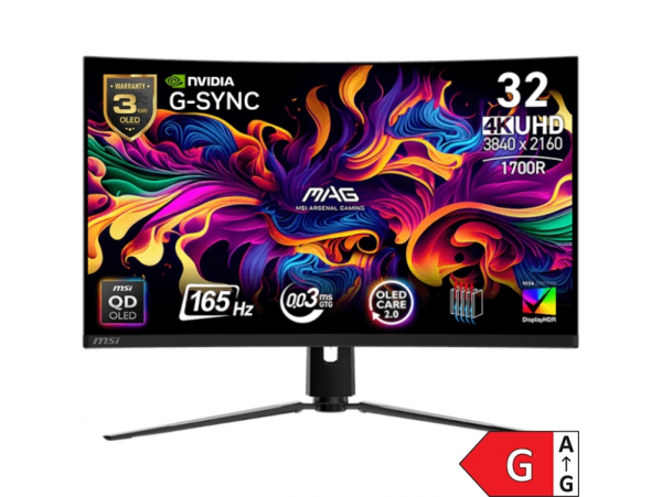 Zaslon MSI MAG 321CUP QD-OLED 31.5" / UHD / 165Hz / 0,03ms MPRT / črn - nastavljiv po višini - PD 15W