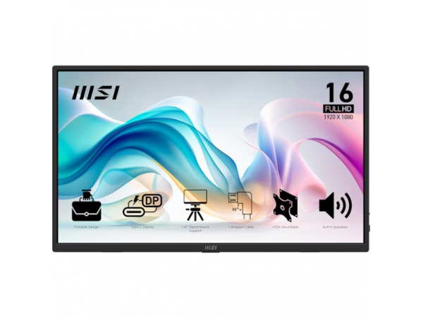 Zaslon MSI PRO MP165 E6 / 15.6" / FHD / IPS / 60Hz / 4ms (GtG) / prenosljiv / črn - PD 15W