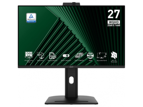Zaslon MSI PRO MP275QPDG / 27" / WQHD / IPS / 100Hz / 1ms/ KVM /Web Camera / Daisy Chain, črn - nastavljiv po višini - PD 98W