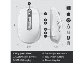 Miš brezžična + Bluetooth za notesnike Logitech MX Anywhere 3 Darkfield polnilna 4000DPI siva (910-005989)