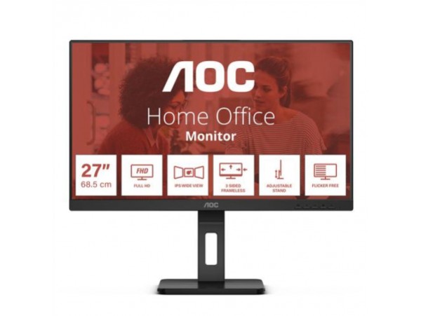 Monitor AOC 68,6 cm (27,0") 27E3QAF 1920x1080 75Hz IPS 4ms VGA HDMI DisplayPort 2xUSB3.2 Pivot Zvočniki  3H sRGB99,9% AdaptiveSync Essential