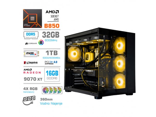 Računalnik MEGA MT S5 R7-7700X/RX9070 XT/32GB-DDR5/1TB-4.0/750W/Brez OS/črna RGB + Estetski napajalni kabli [Rumena / Črna)