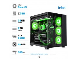 Računalnik MEGA MT S5 i9-14900KF/RTX5080/32GB-DDR5/2TB/1050W/Brez OS/črna RGB + Estetski napajalni kabli [Zelena / Črna]