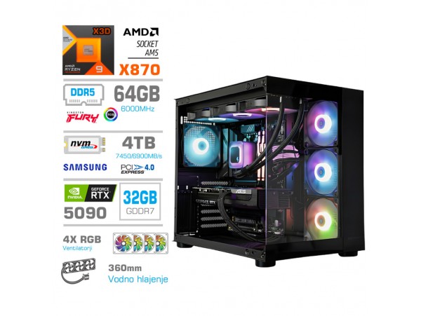 Računalnik MEGA MT S5 R9-9950X3D/RTX5090/64GB-DDR5/4TB-4.0/1050W/Brez OS/črna RGB