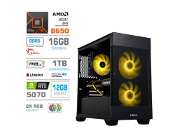 Računalnik MEGA MT S7X R5-9600X/RTX5070/16GB-DDR5/1TB/750W/Brez OS/črna RGB + Estetski napajalni kabli [Rumena / Črna]