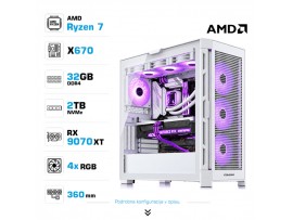 Računalnik MEGA TWR S11 R7-7700X/RX9070 XT/32GB-DDR5/2TB-4.0/1050W/Brez OS/bela RGB + Estetski napajalni kabli [Vijolična / Bela]
