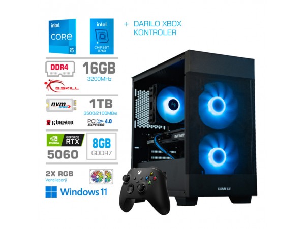 Računalnik MEGA MT S7X i5-14400/RTX5060/16GB/1TB-4.0/750W/Win11Home/črna RGB + Estetski napajalni kabli [Modra / Črna] * DARILO *