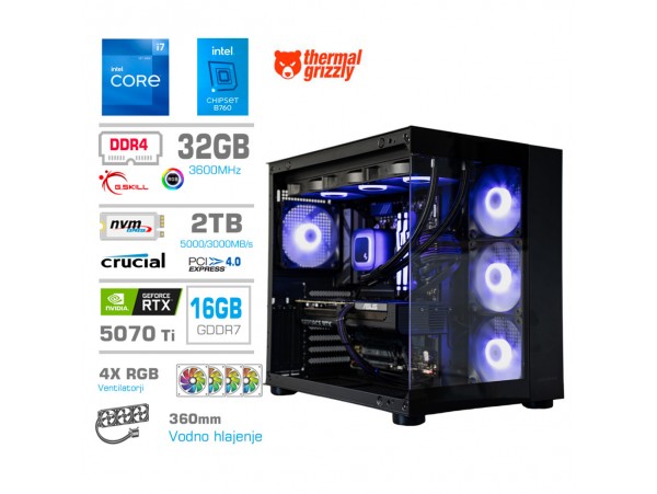 Računalnik MEGA MT S5 i7-12700KF/RTX5070Ti/32GB/2TB/750W/Brez OS/črna RGB + Estetski napajalni kabli [Vijolična / Črna)