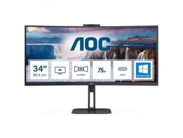 Monitor AOC 86,4 cm (34,0") CU34V5CW 3440x1440 Curved konferenca 100Hz VA 1ms HDMI DisplayPort USB-C 65W 4xUSB3.2 HAS Kamera Zvočniki 2x5W  DCI-P3-92% V5