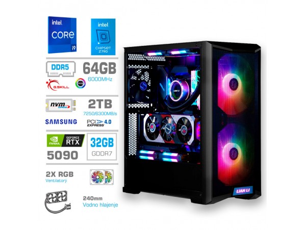 Računalnik MEGA TWR S10 i9-14900K/RTX5090/64GB-DDR5/2TB-4.0/1000W/Brez OS/črna RGB