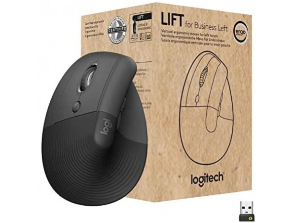 Miš brezžična + Bluetooth Logitech Lift Vertical For Business 4000DPI za levičarje grafitna (910-006495)