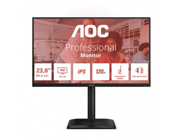 Monitor AOC 60,5 cm (23,8") 24E4U 1920x1080 120Hz IPS 4ms VGA HDMI DisplayPort 4xUSB3.2 Pivot Zvočniki  3H AdaptiveSync HDR