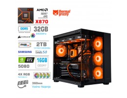 Računalnik MEGA MT S5 R7-9800X3D/RTX5080/32GB-DDR5/2TB-5.0/1050W/Brez OS/črna RGB + Estetski napajalni kabli [Oranžna / Črna]