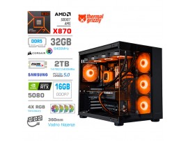 Računalnik MEGA MT S5 R7-9800X3D/RTX5080/32GB-DDR5/2TB-5.0/1050W/Brez OS/črna RGB + Estetski napajalni kabli [Oranžna / Črna]