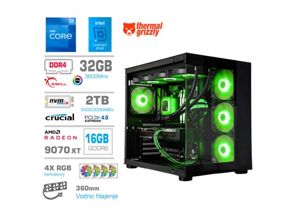 Računalnik MEGA MT S5 i7-12700KF/RX9070 XT/32GB/2TB/750W/Brez OS/črna RGB + Estetski napajalni kabli [Zelena / Črna]