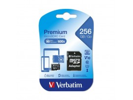 Spominska kartica microSDXC 256GB Verbatim Class10 90MB/s/10MB/s U1 V10 +adapter (044087)