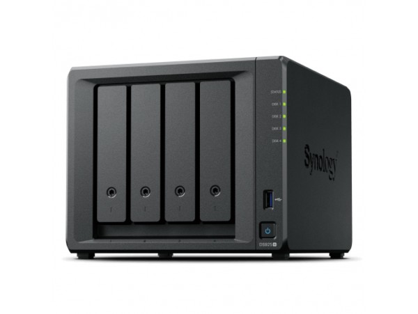 NAS ohišje Synology DS925+ 4x3.5'' SATA HDD/SSD 2x M.2 NVMe AMD V1500B 4-core (8-thread) 2.2 GHz 4GB DDR4 ECC SODIMM 2x RJ-45 2.5GbE 2x USB 3.2 Gen1 1x USB-C expansion port