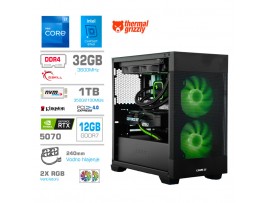 Računalnik MEGA MT S7X i7-12700K/RTX5070/32GB/1TB-4.0/750W/Brez OS/črna RGB + Estetski napajalni kabli [Zelena / Črna)
