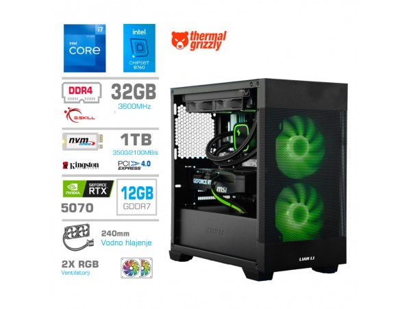 Računalnik MEGA MT S7X i7-12700K/RTX5070/32GB/1TB-4.0/750W/Brez OS/črna RGB + Estetski napajalni kabli [Zelena / Črna)