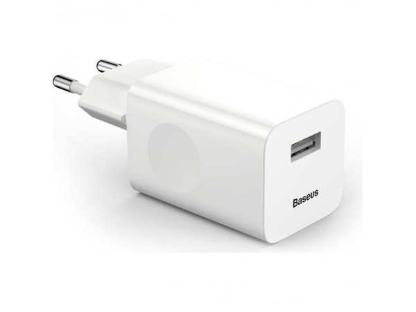 Hišni polnilec 100-240V => 1x USB-A (ž) 24W za mobilni telefon ali tablični računalnik Baseus QC3 - bel (CCALL-BX02)