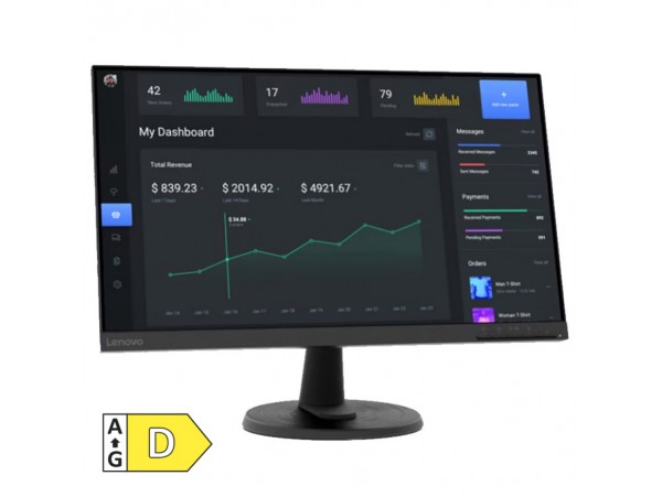 Monitor Lenovo 60,5 cm (23,8") D24-45 1920x1080 75Hz VA 5ms VGA HDMI  sRGB103% FreeSync RJ45