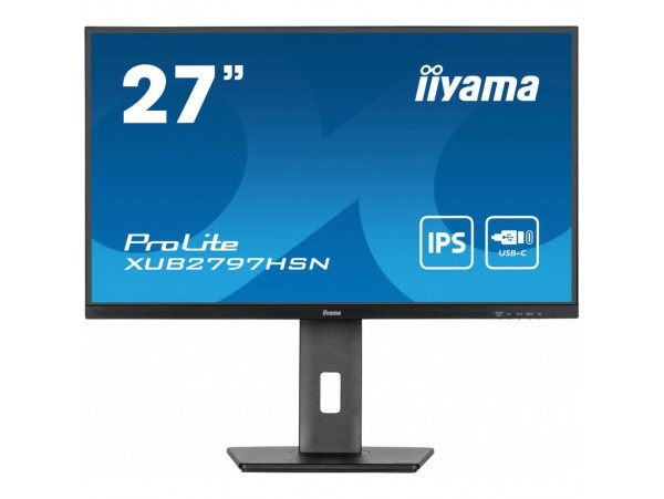 Monitor Iiyama 68,6 cm (27,0") XUB2797HSN-B2 1920x1080 100Hz IPS 1ms HDMI DisplayPort USB-C 65W DP-Out 3xUSB3.2 USB-C-Out Pivot Zvočniki  sRGB99% RJ45 ProLite