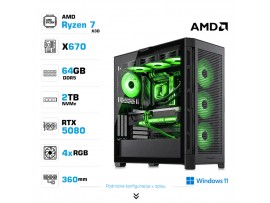 Računalnik MEGA TWR S11 R7-7800X3D/RTX5080/64GB-DDR5/2TB-4.0/1050W/Win11Home/črna RGB + Estetski napajalni kabli [Zelena / Črna]