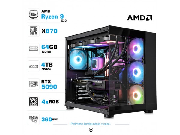 Računalnik MEGA MT S5 R7-9850X3D/RTX5090/64GB-DDR5/4TB/1050W/Brez OS/črna RGB