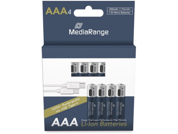 Baterijski vložek MediaRange MRBAT160 LR 03 AAA 500mAh polnjenje USB-C 4kom (MRBAT160)
