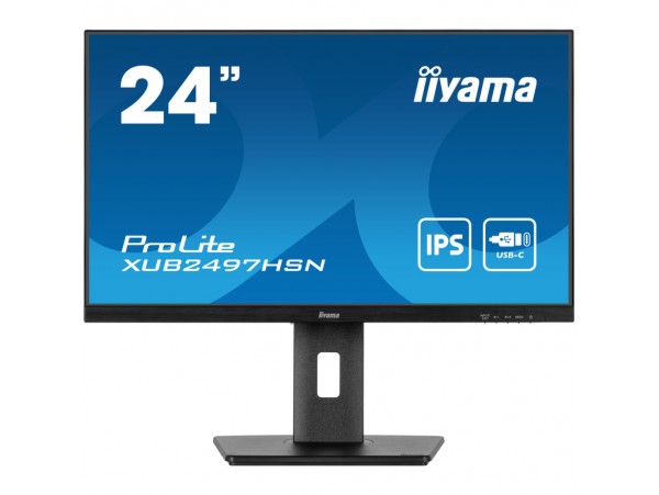 Monitor Iiyama 60,5 cm (23,8") XUB2497HSNH-B1 1920x1080 100Hz IPS 1ms HDMI DisplayPort USB-C 65W 3xUSB3.2 USB-C-Out Pivot Zvočniki  AdaptiveSync RJ45 HDR10 ProLite