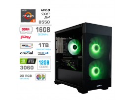 Računalnik MEGA MT S7X R5-5600X/RTX3060/16GB/1TB/1TB/-/750W/Brez OS/črna RGB + Estetski napajalni kabli [Zelena / Črna]