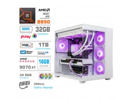 Računalnik MEGA MT S5 R7-7700X/RX9070 XT/32GB-DDR5/1TB/750W/Brez OS/bela RGB + Estetski napajalni kabli [Vijolična / Bela]