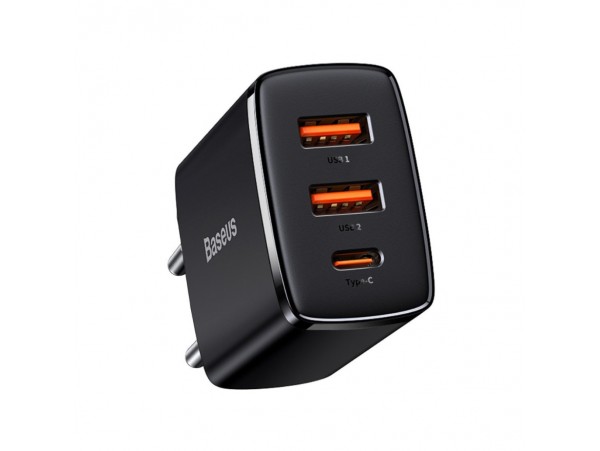 Hišni polnilec 100-240V => 2x USB-A (ž) 1x USB-C 30W za mobilni telefon ali tablični računalnik Baseus PD3 + QC3 - črn (CCXJ-E01)