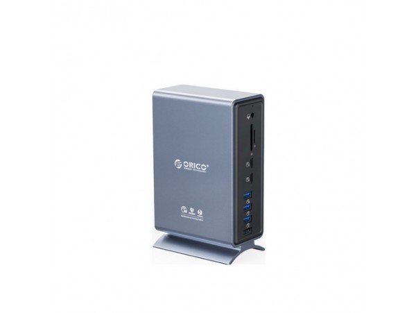 Priklopna postaja USB-C => Orico TB3-S4 1xDisplayPort 5xUSB 2xUSB-C RJ45 čitalec kartic SD/microSD (TB3-S4-EU-GY-BP)
