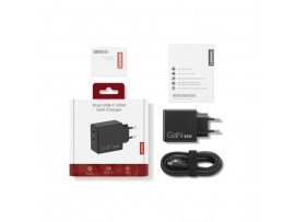 Hišni polnilec 100-240V => 2x USB-C 65W Lenovo Dual GaN + priložen USB-C kabel