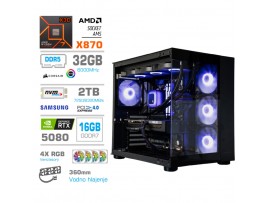 Računalnik MEGA MT S5 R7-9850X3D/RTX5080/32GB-DDR5/2TB/1050W/Brez OS/črna RGB + Estetski napajalni kabli [Vijola / Črna]