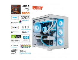 Računalnik MEGA MT S5 R7-9800X3D/RTX5070Ti/32GB-DDR5/2TB/750W/Brez OS/bela RGB + Estetski napajalni kabli [Modra / Bela]