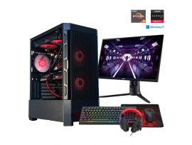 Gaming komplet Računalnik MEGA S8 R5-9600X/RX9060XT/16GB-DDR5/1TB/750W/Win11Home/črna RGB + Estetski napajalni kabli ( Rdeča / črna )