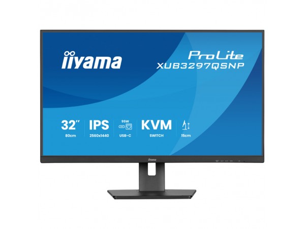 Monitor Iiyama 81,3 cm (32,0") XUB3297QSNP-B1 2560x1440 100Hz IPS 1ms HDMI DisplayPort USB-C 95W 2xUSB3.2 2xUSB-C-Out Pivot Zvočniki 2x2,5W  sRGB99% AdaptiveSync RJ45 KVM ProLite