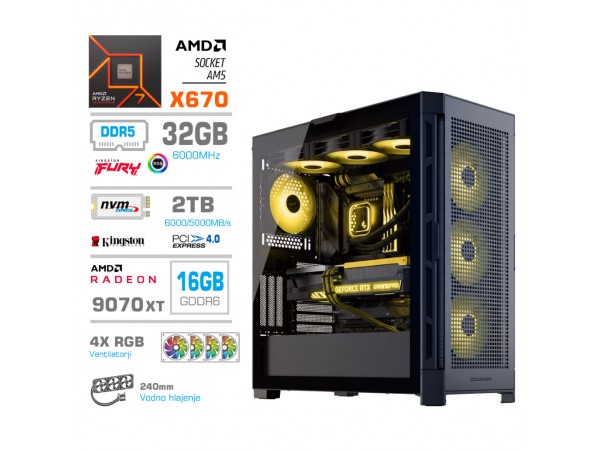 Računalnik MEGA TWR S11 R7-9700X/RX9070 XT/32GB-DDR5/2TB-4.0/1050W/Brez OS/črna RGB + Estetski napajalni kabli [Rumena / Črna]