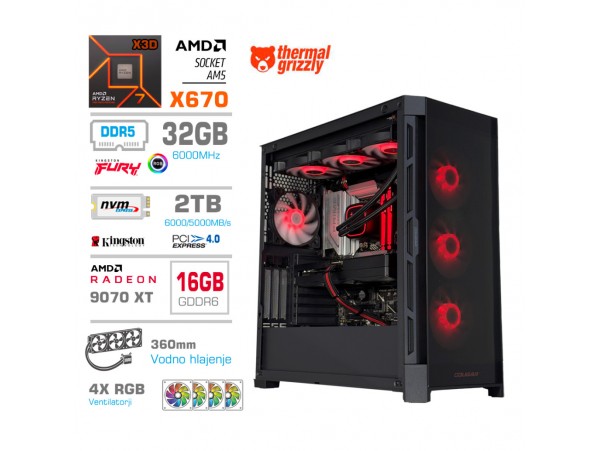 Računalnik MEGA TWR S11 R7-7800X3D/RX9070 XT/32GB-DDR5/2TB-4.0/1050W/Brez OS/črna RGB