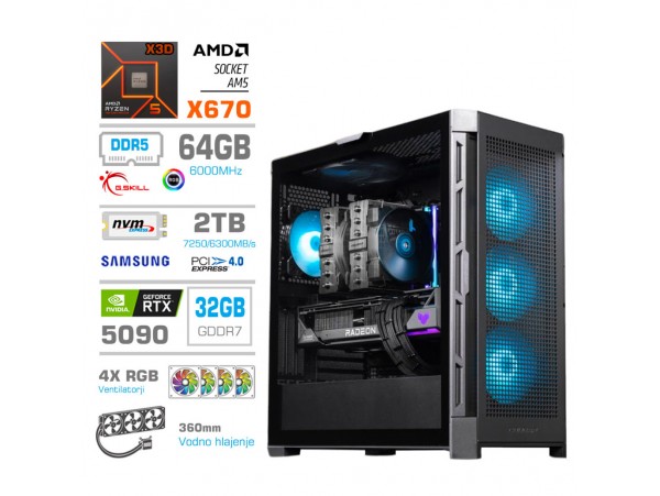 Računalnik MEGA TWR S11 R9-9900X3D/RTX5090/64GB-DDR5/2TB-4.0/1050W/Brez OS/črna RGB