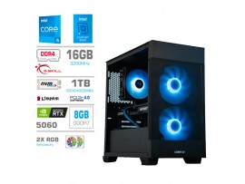 Računalnik MEGA MT S7X i5-14400F/RTX5060/16GB/1TB-4.0/750W/Brez OS/črna RGB + Estetski napajalni kabli [Svetlo modra / Črna]