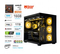 Računalnik MEGA MT S5 R5-7600X/RTX5060Ti/16GB-DDR5/1TB/750W/Brez OS/črna zelena RGB + Estetski napajalni kabli [Rumena / Črna]