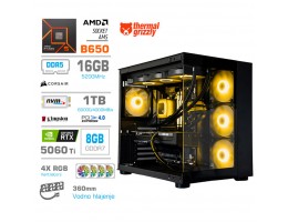 Računalnik MEGA MT S5 R5-7600X/RTX5060Ti/16GB-DDR5/1TB/750W/Brez OS/črna zelena RGB + Estetski napajalni kabli [Rumena / Črna]