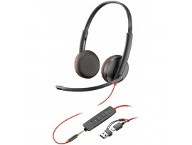 Slušalke žične Poly naglavne z mikrofonom USB USB-C/USB-A/3,5mm Blackwire 3225 črne (8X229AA)